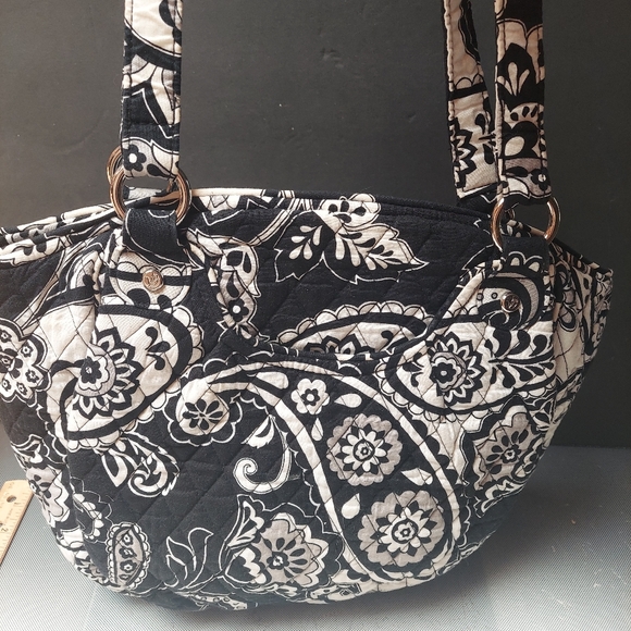 Vera Bradley Midnite Paisley Glenna satchel shoulder bag noir black white - Picture 3 of 4